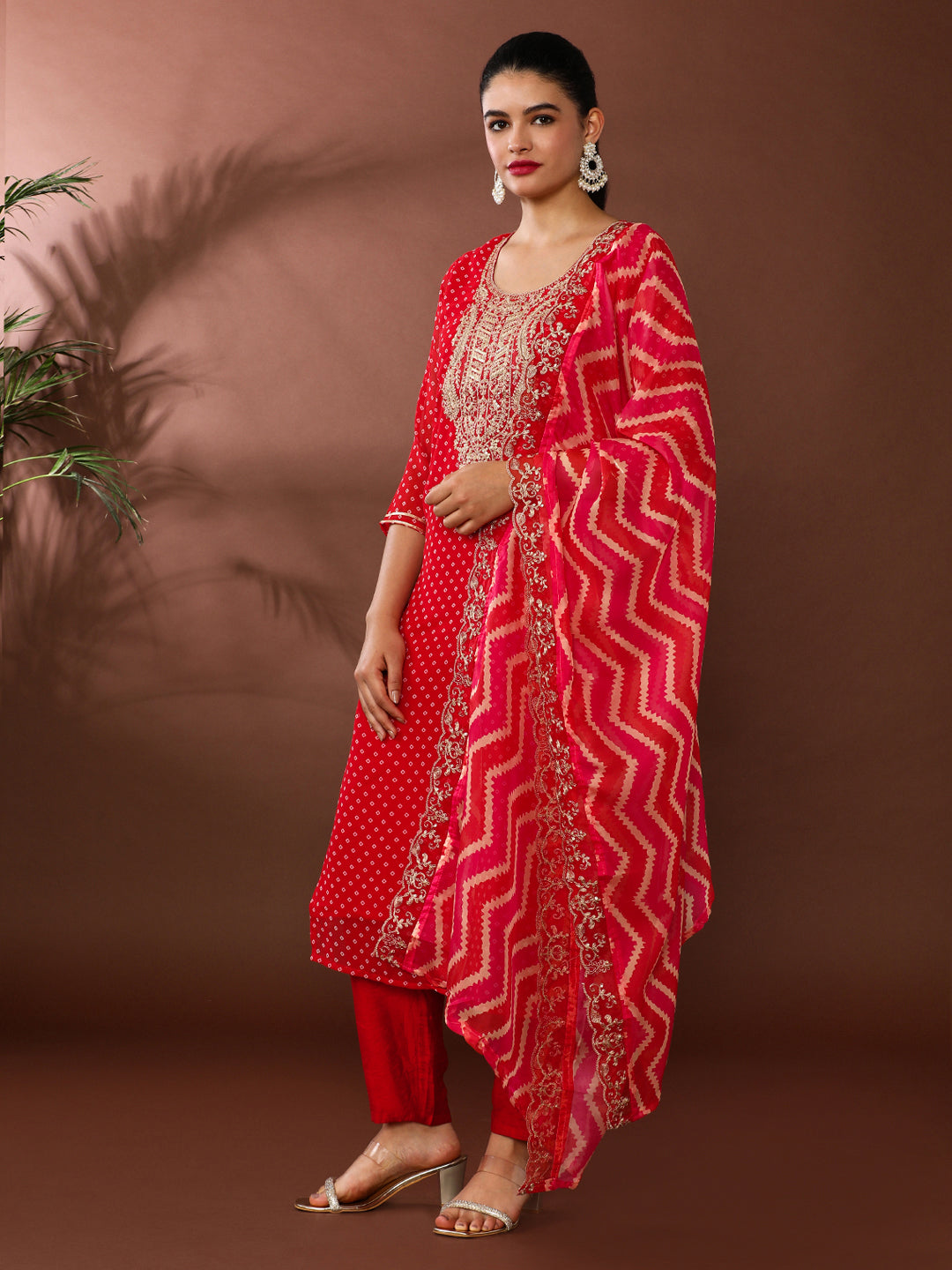 Bandhani Embroidered Silk Blend Kurta & Trousers Sets