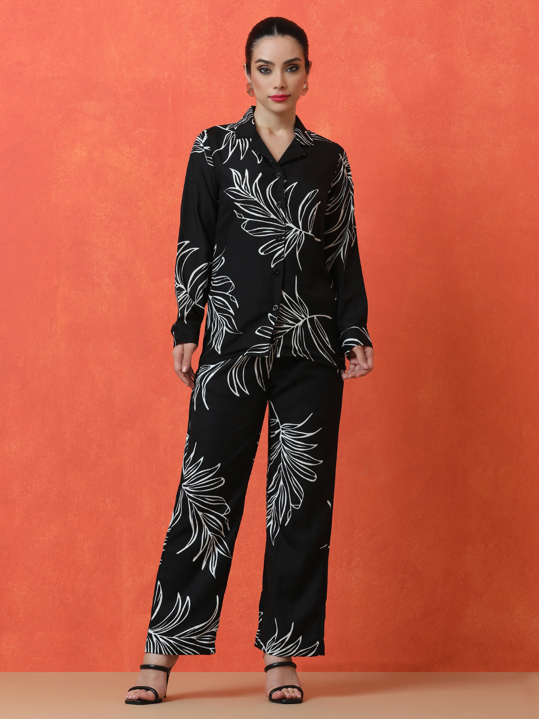 Floral Printed Straight Cotton Blend Top & Trousers Sets