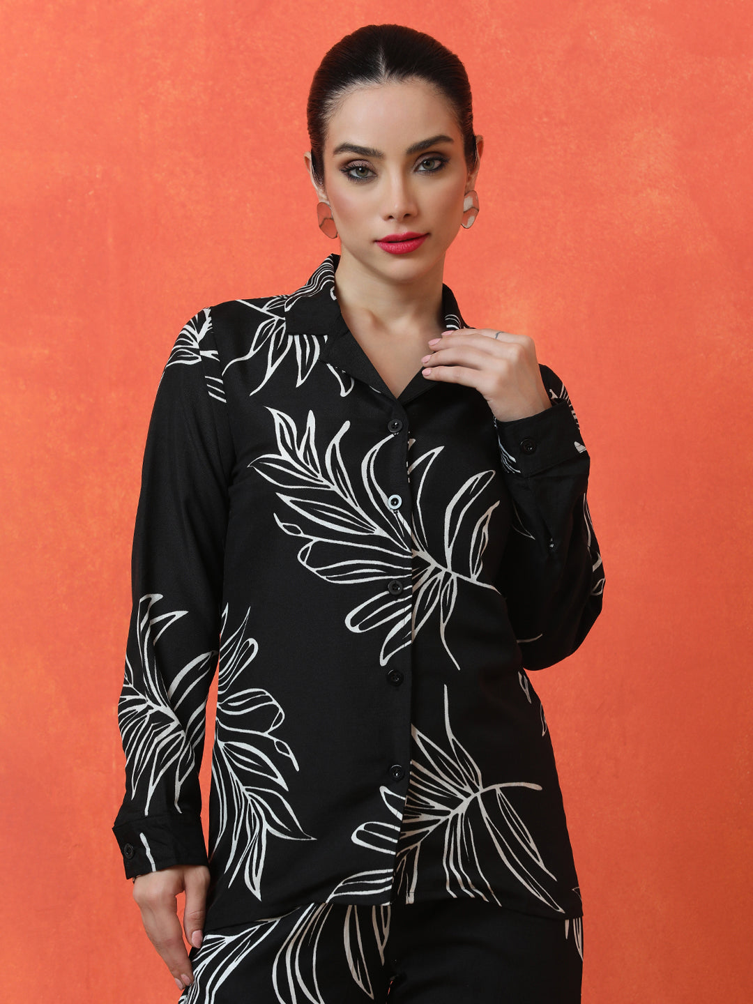 Floral Printed Straight Cotton Blend Top & Trousers Sets