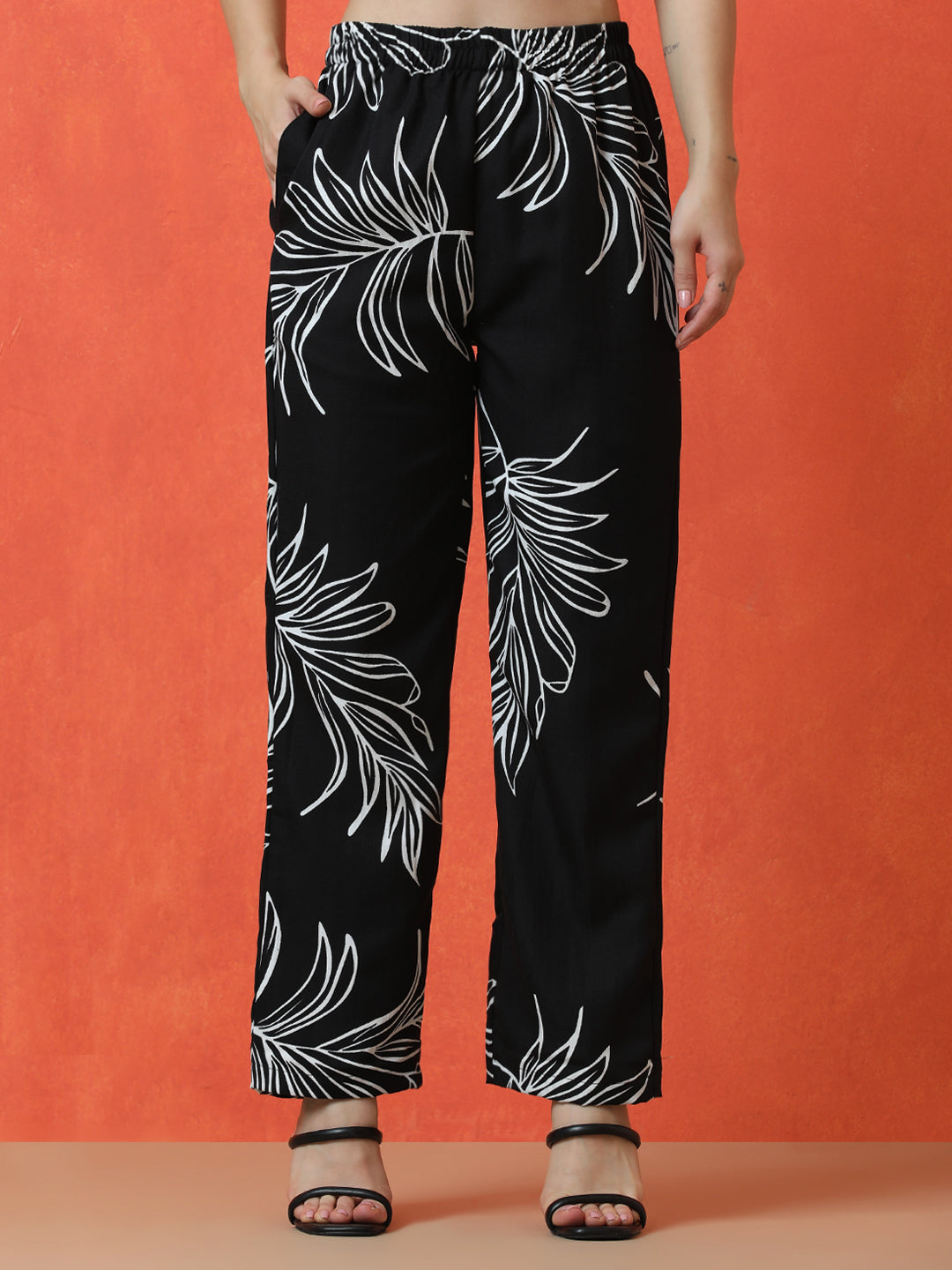 Floral Printed Straight Cotton Blend Top & Trousers Sets