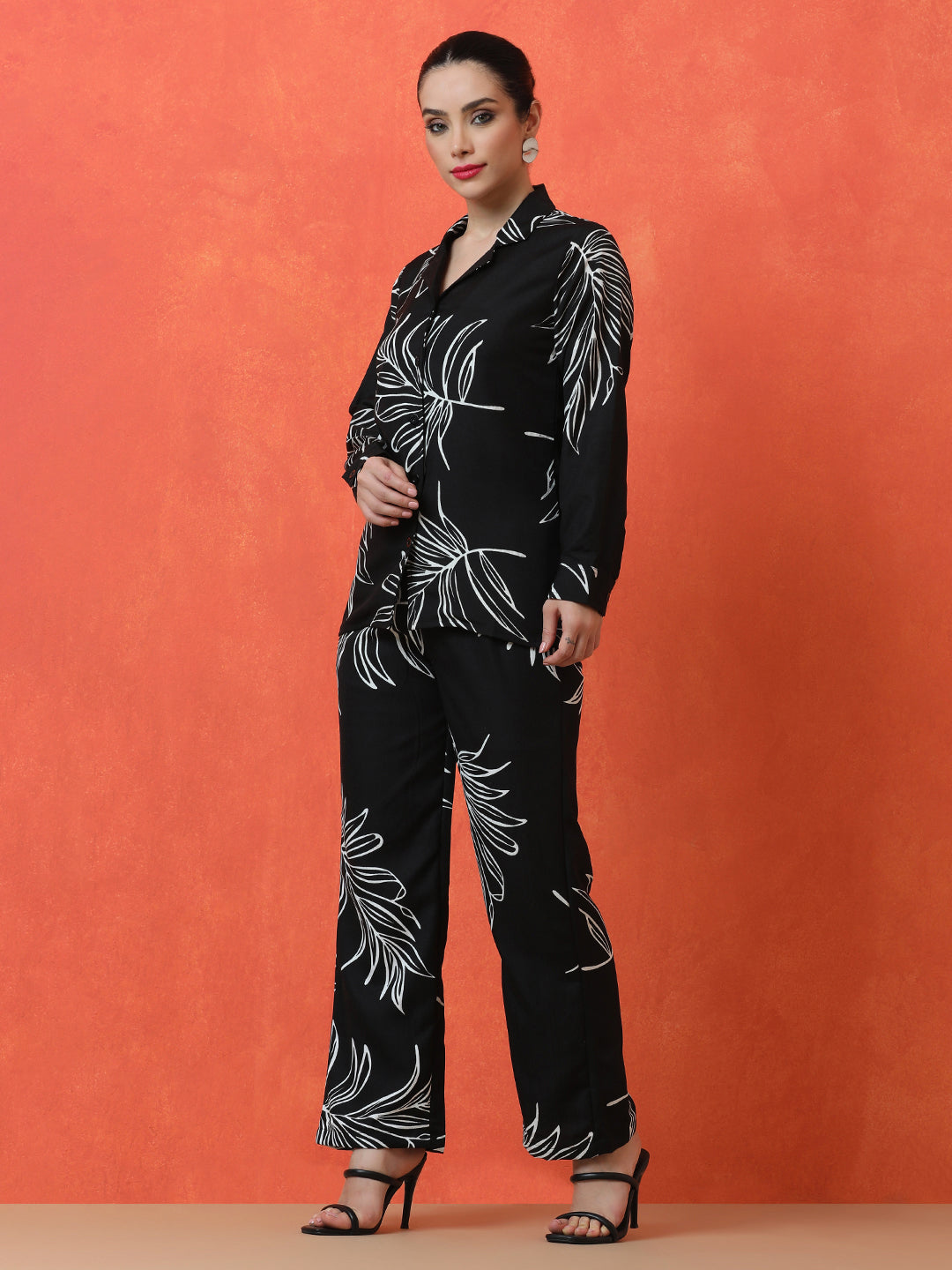 Floral Printed Straight Cotton Blend Top & Trousers Sets