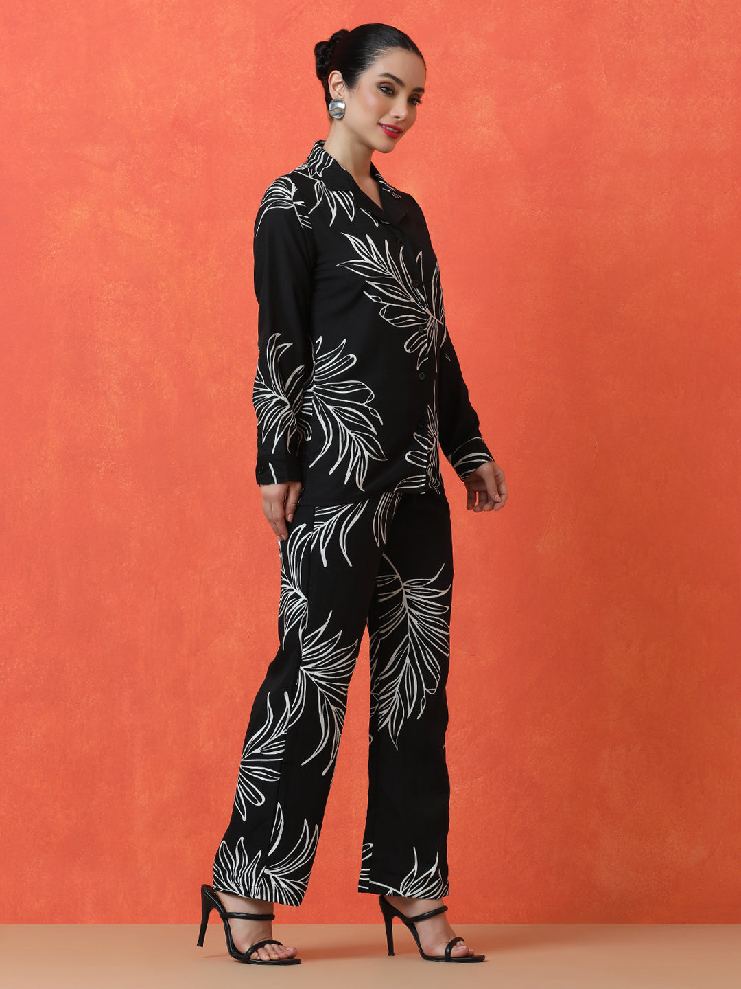 Floral Printed Straight Cotton Blend Top & Trousers Sets