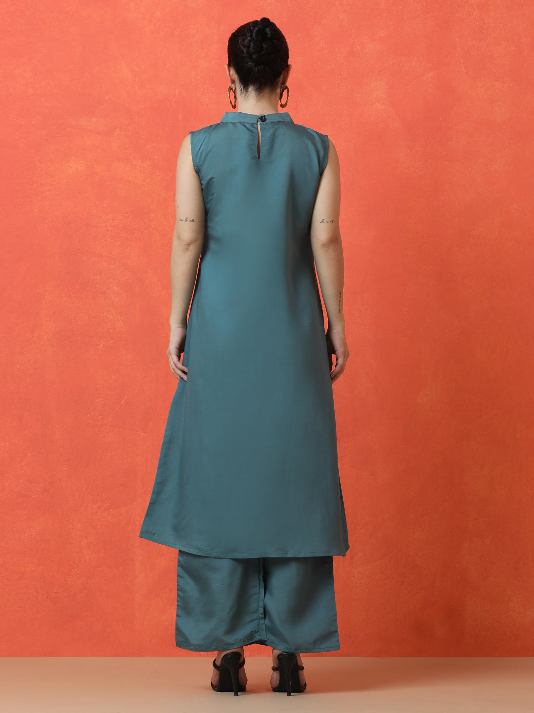 Floral Embroidered A-Line Silk Blend Kurta & Palazzos Sets