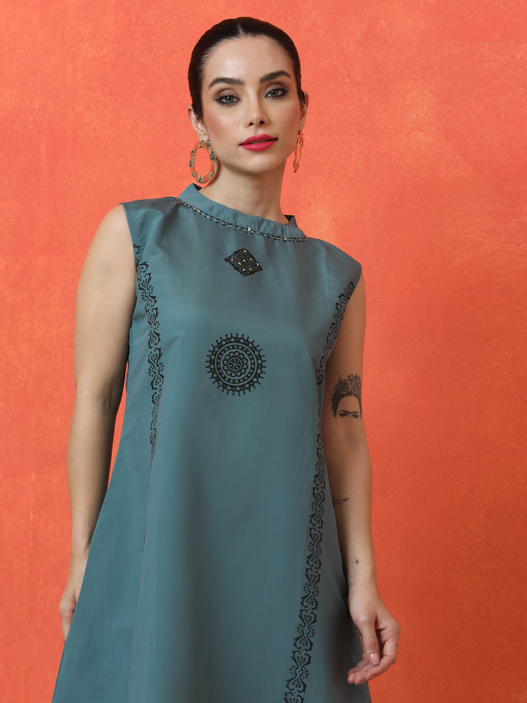 Floral Embroidered A-Line Silk Blend Kurta & Palazzos Sets