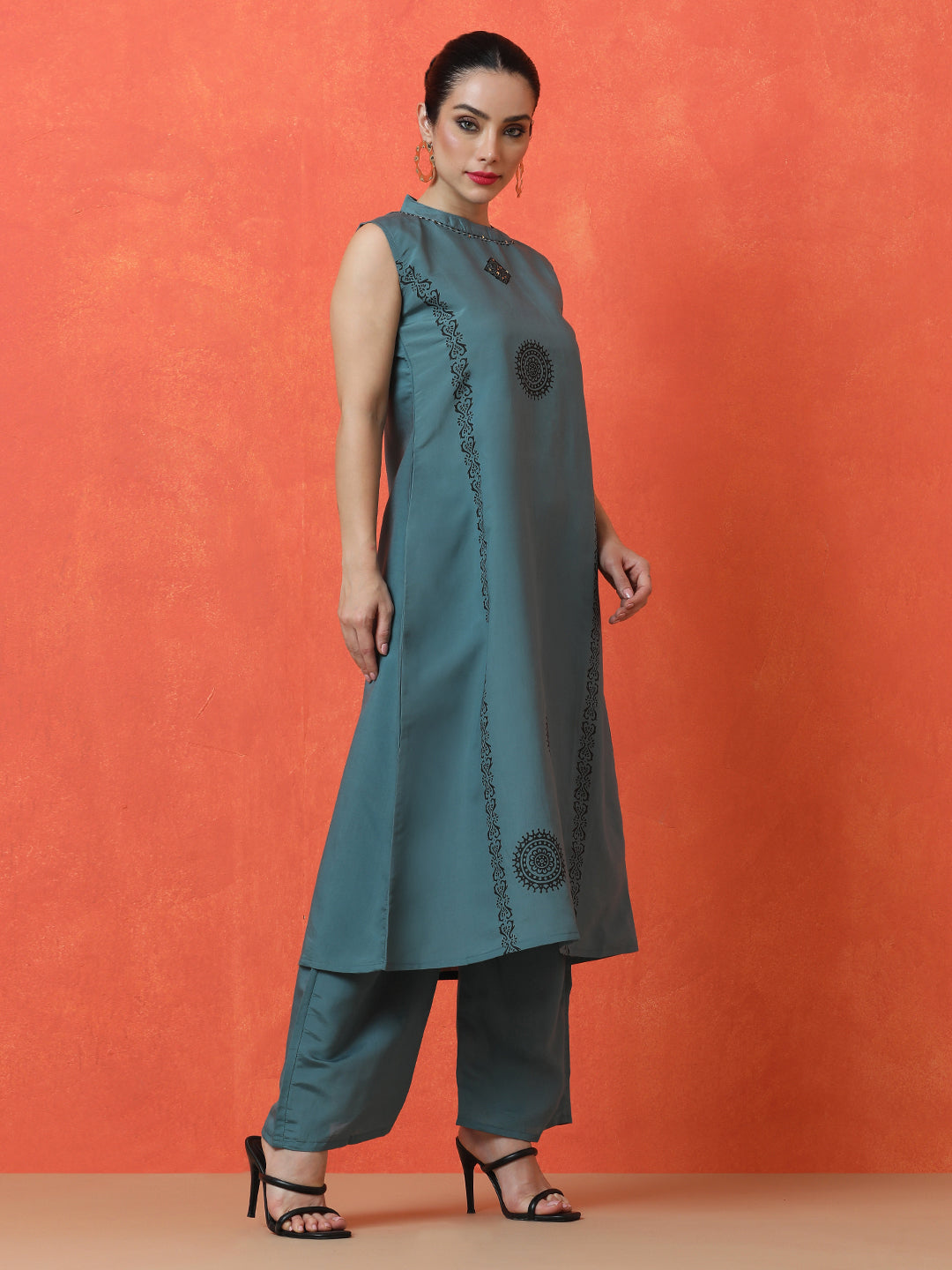 Floral Embroidered A-Line Silk Blend Kurta & Palazzos Sets