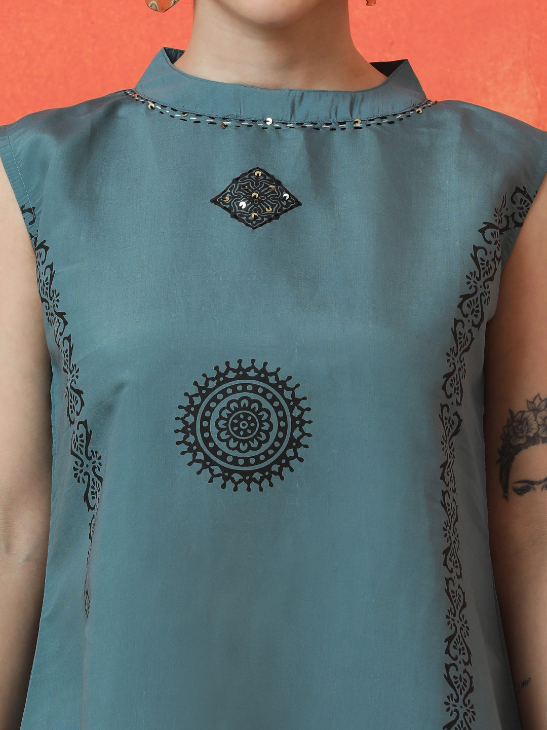 Floral Embroidered A-Line Silk Blend Kurta & Palazzos Sets