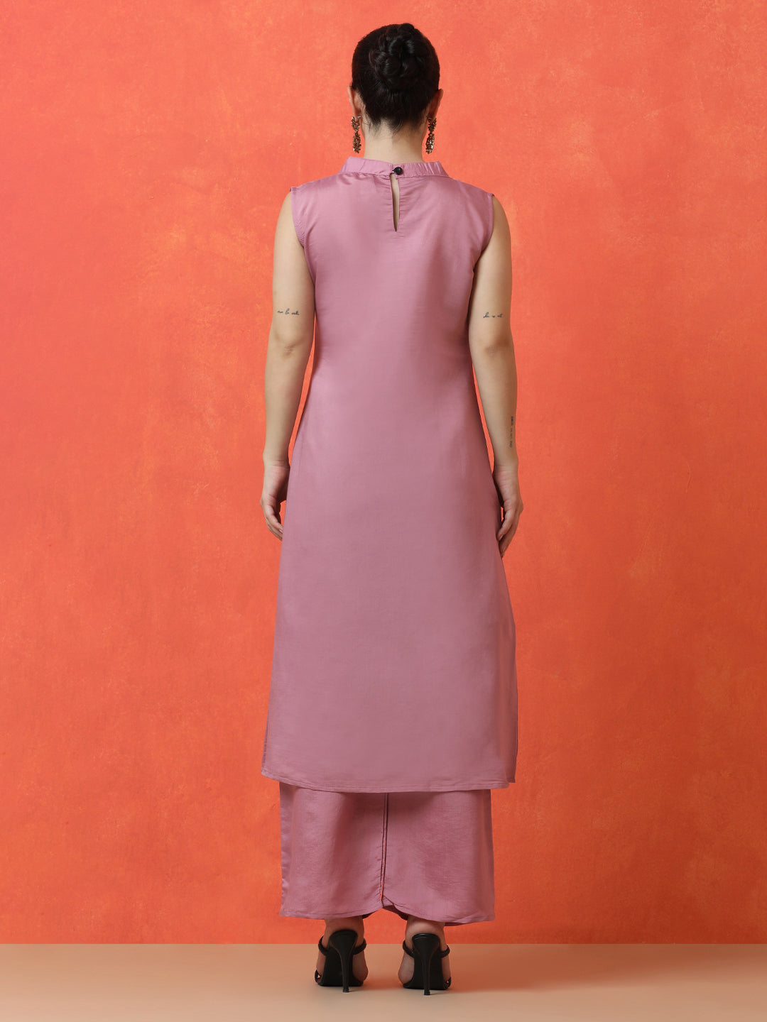 Floral Embroidered A-Line Silk Blend Kurta & Palazzos Sets