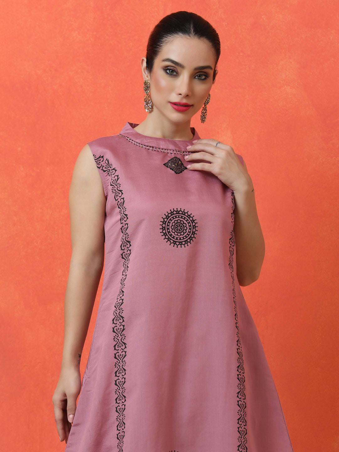 Floral Embroidered A-Line Silk Blend Kurta & Palazzos Sets