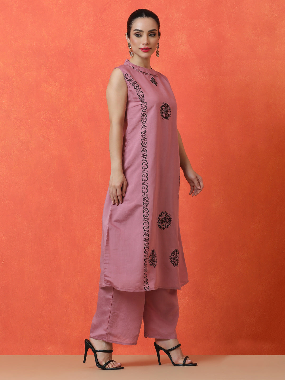 Floral Embroidered A-Line Silk Blend Kurta & Palazzos Sets
