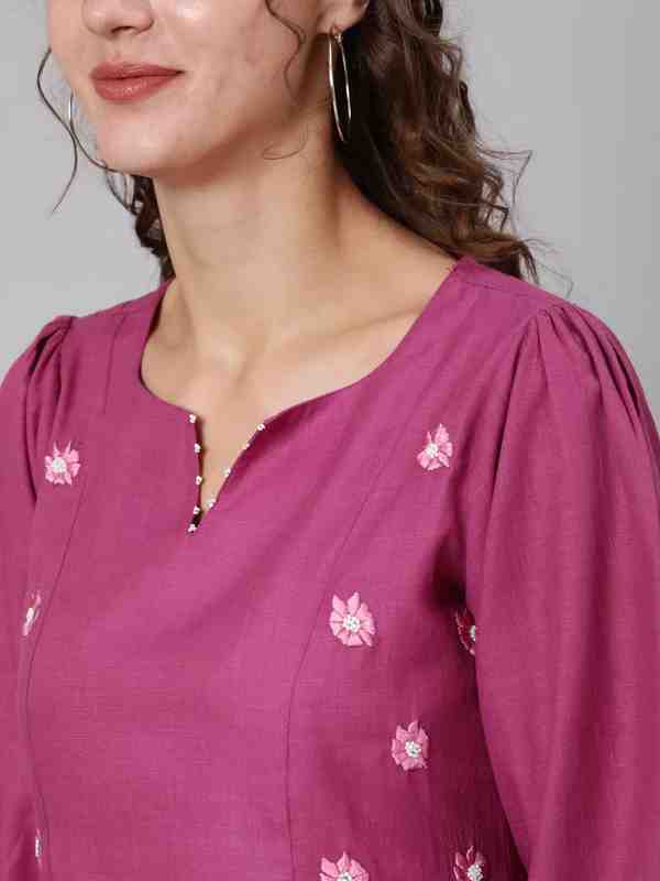 Magenta Viscose Rayon Embroidered Co-Ord Set Has Top And Palazzo