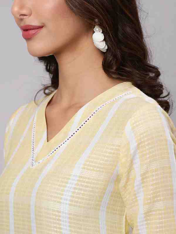 Yellow Yarn Dyed Striped Kurta With Palazzos
