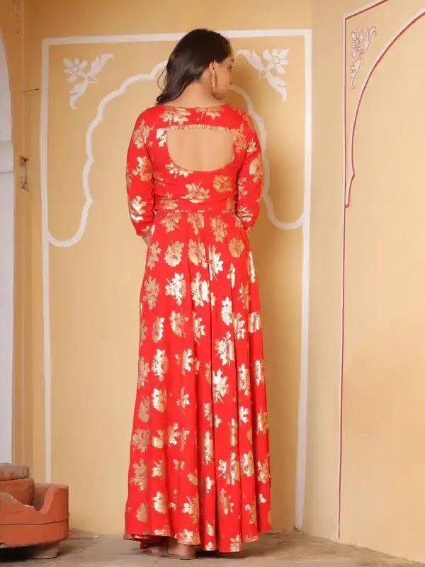 Foil Print Viscose Rayon Crop Top With Skirt