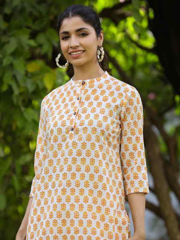 Cotton Ethnic Printed White Night Suit