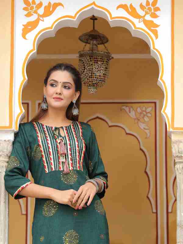 Green Printed Kurta With Palazzo