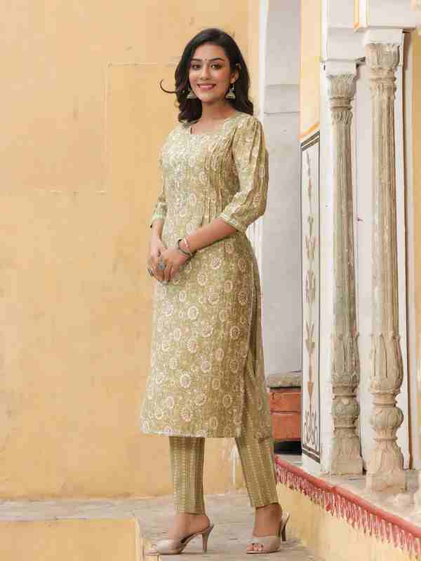 Green Chanderi Kurta With Pants