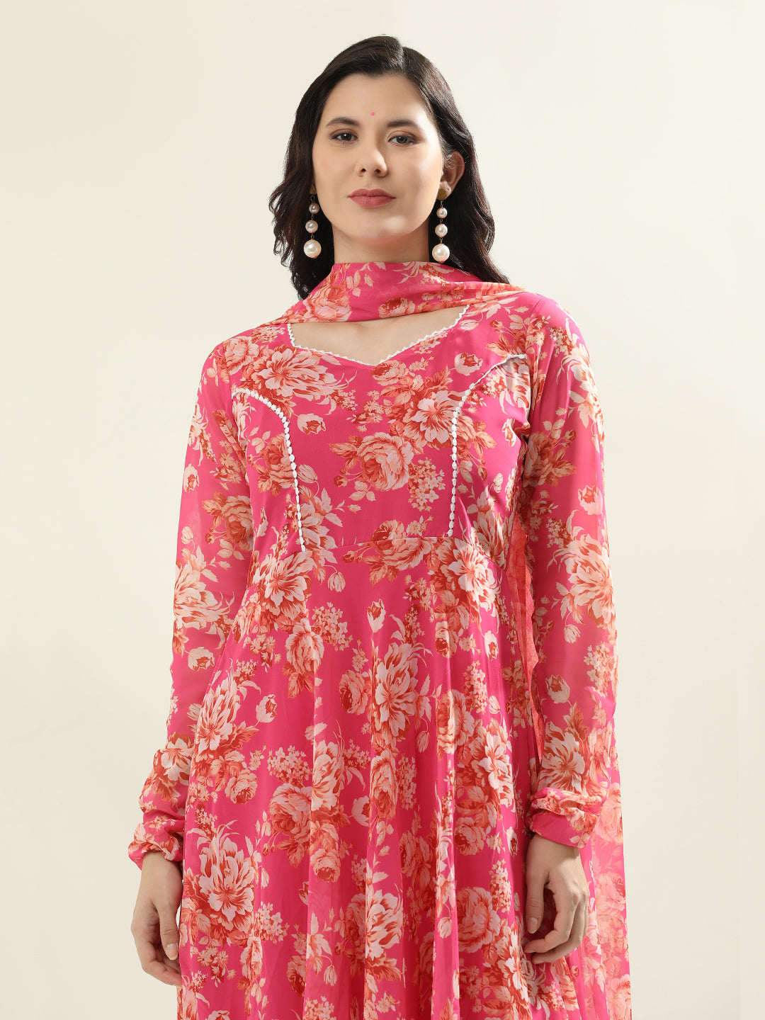 Floral Embroidered Anarkali Georgette Flared Kurta & Trousers Sets