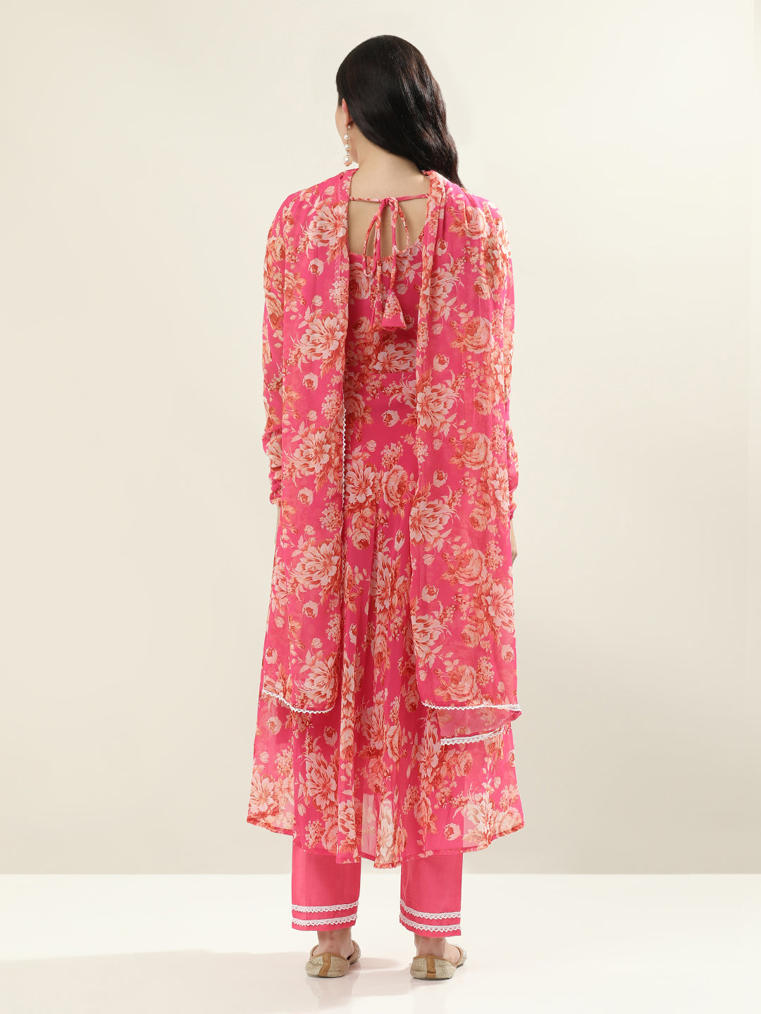 Floral Embroidered Anarkali Georgette Flared Kurta & Trousers Sets