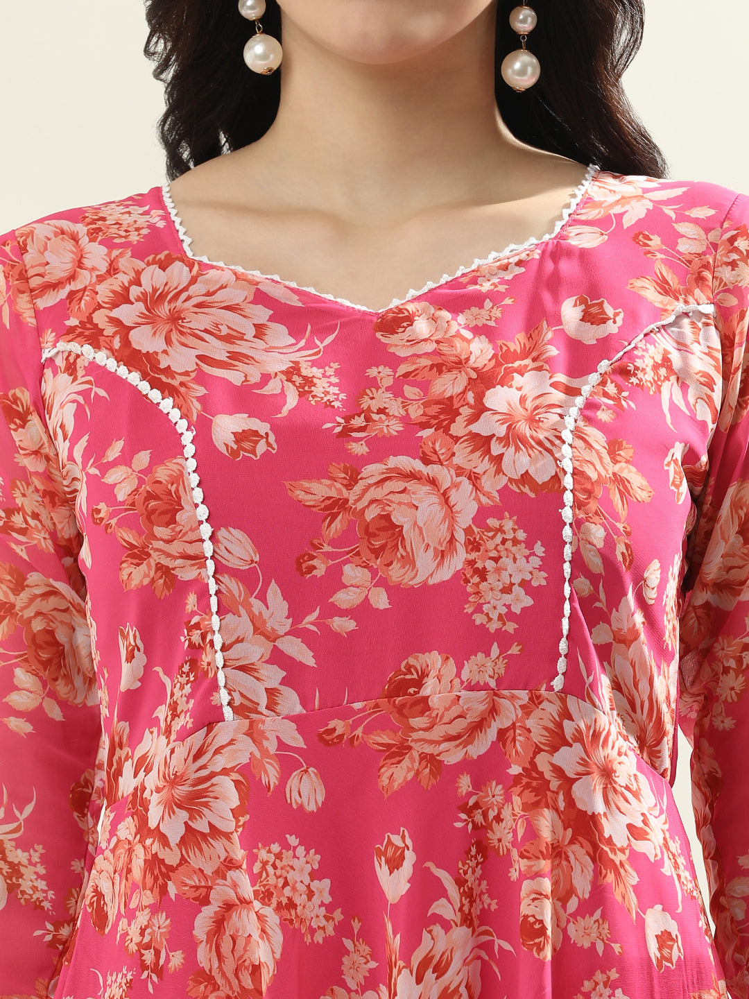 Floral Embroidered Anarkali Georgette Flared Kurta & Trousers Sets