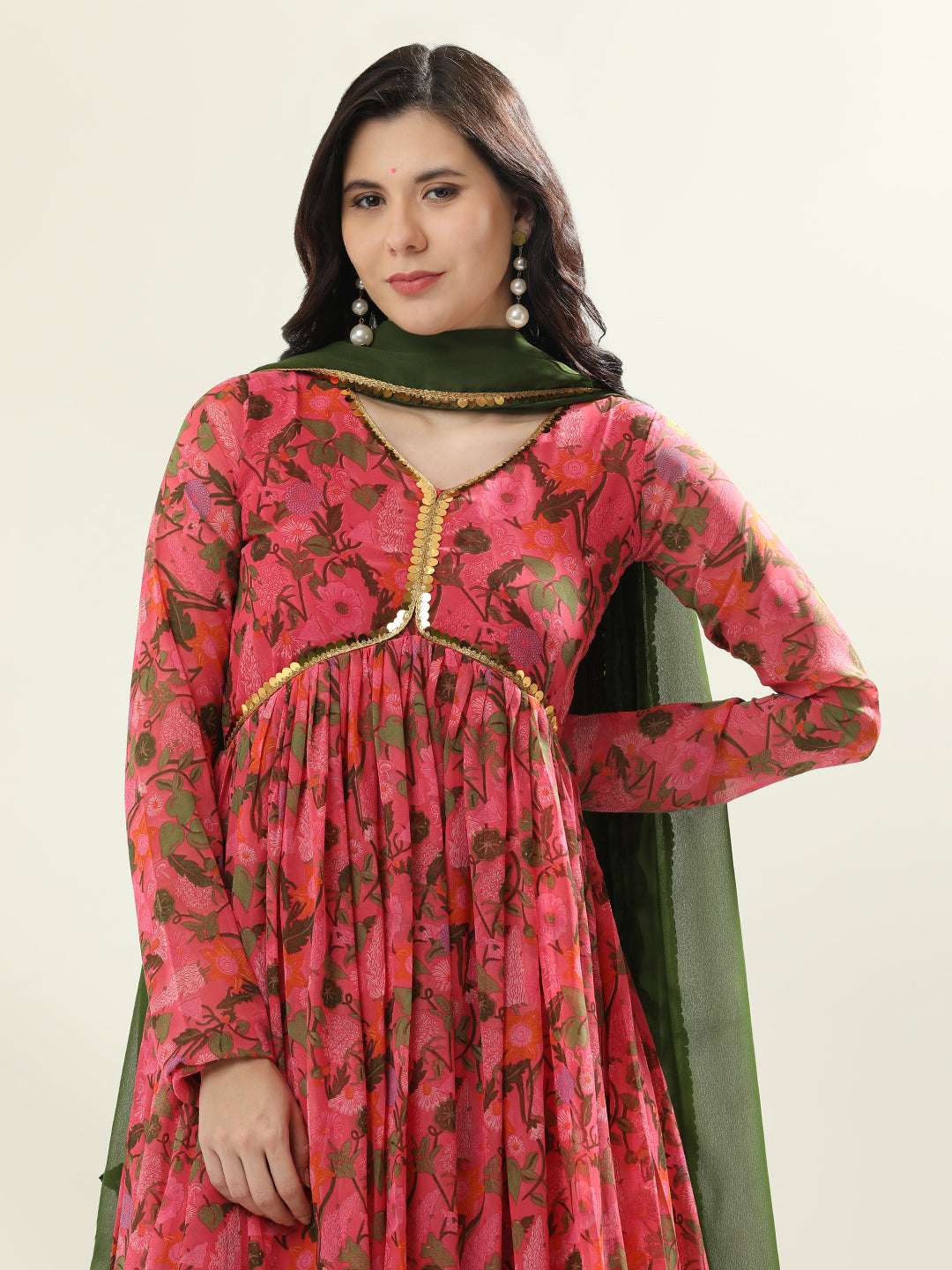 Floral Embroidered Anarkali Georgette Flared Kurta & Trousers Sets