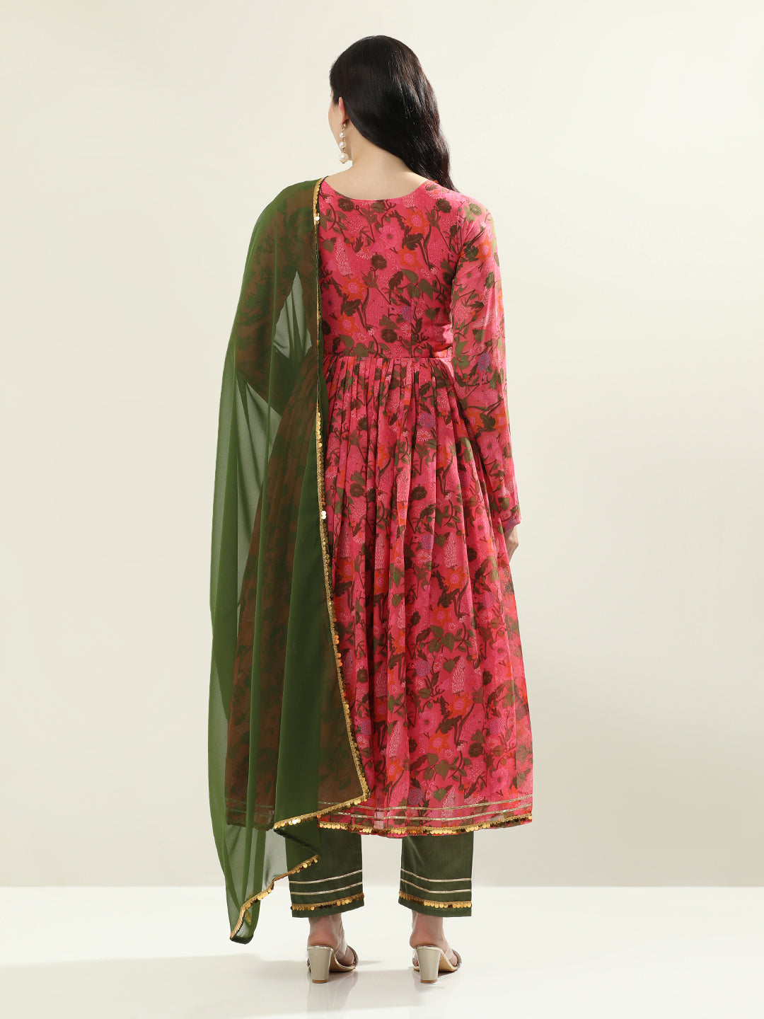 Floral Embroidered Anarkali Georgette Flared Kurta & Trousers Sets