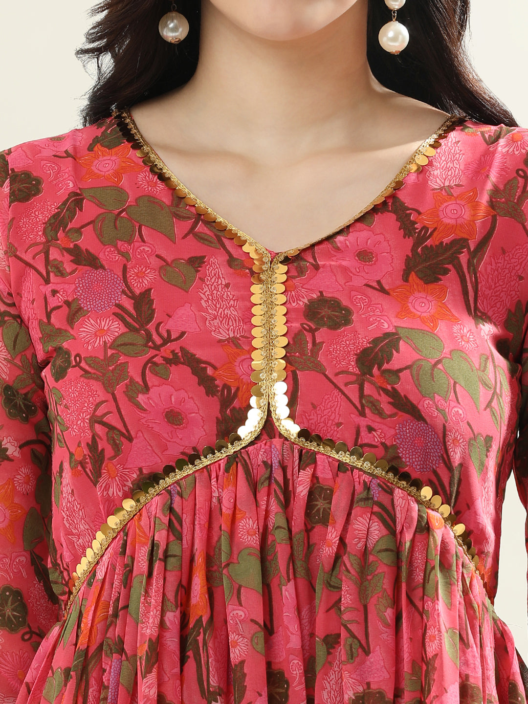 Floral Embroidered Anarkali Georgette Flared Kurta & Trousers Sets