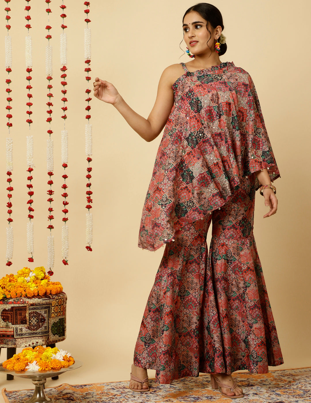 Rust Aari Embrodiered Modernize Digital Print Co-ord Set