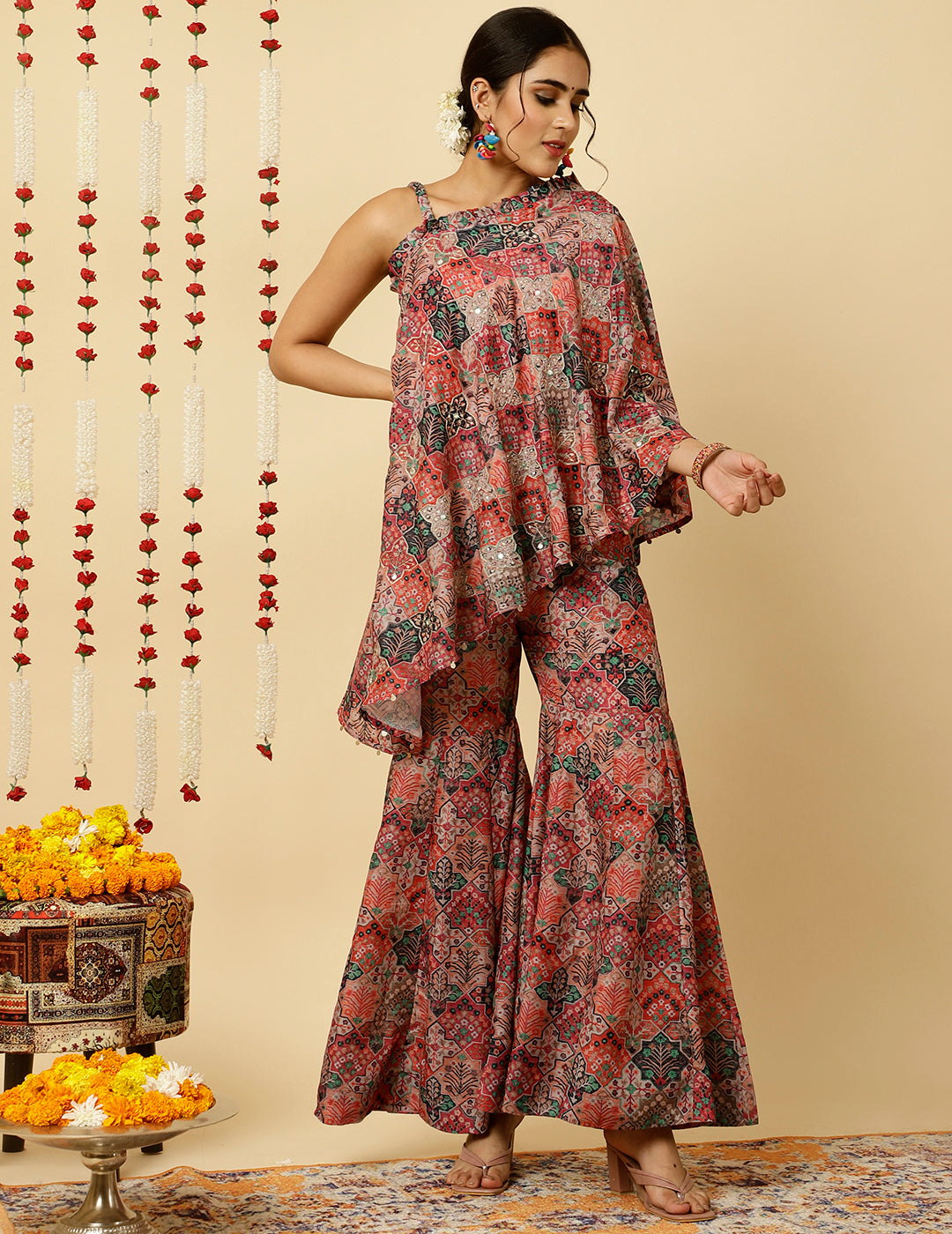 Rust Aari Embrodiered Modernize Digital Print Co-ord Set