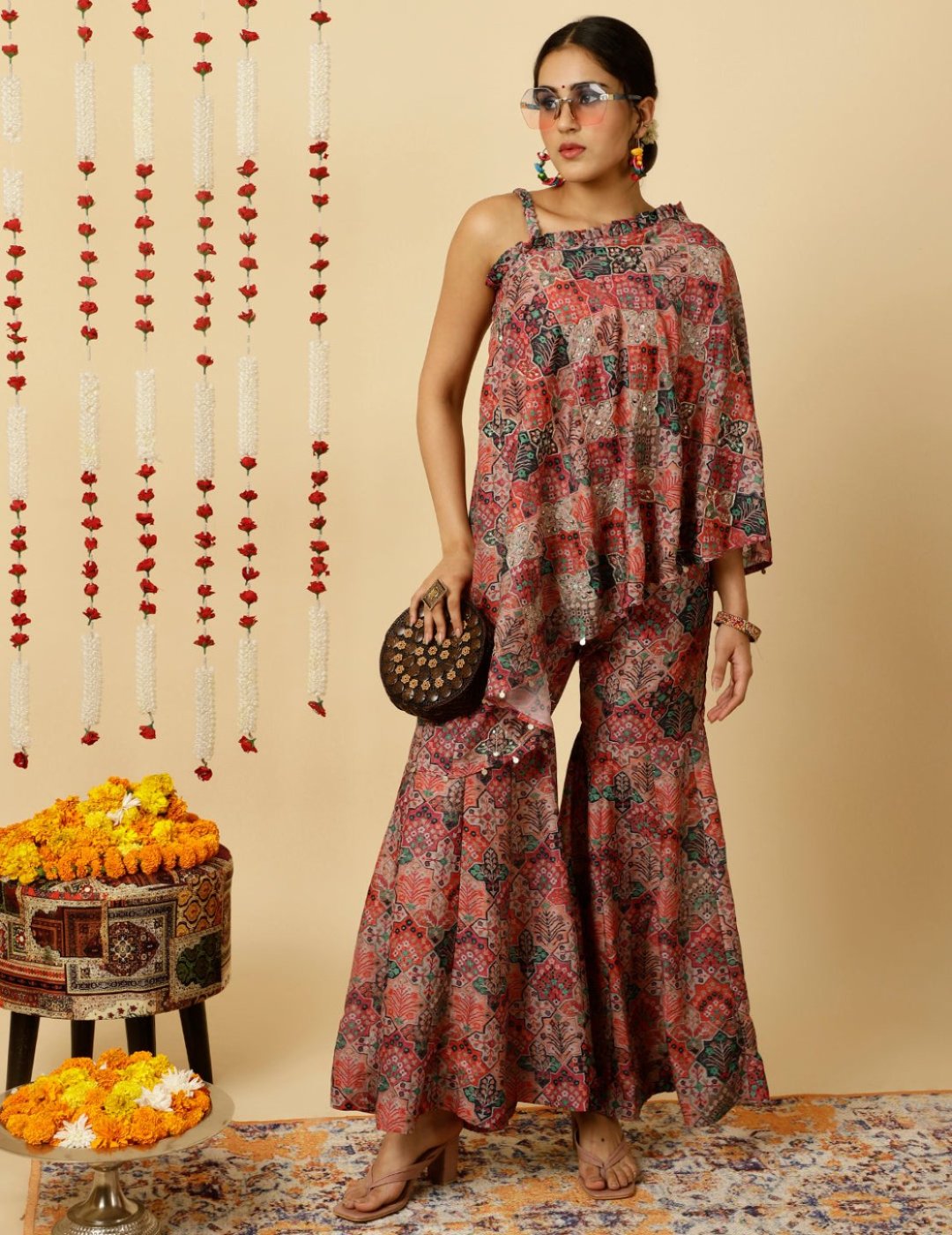 Rust Aari Embrodiered Modernize Digital Print Co-ord Set