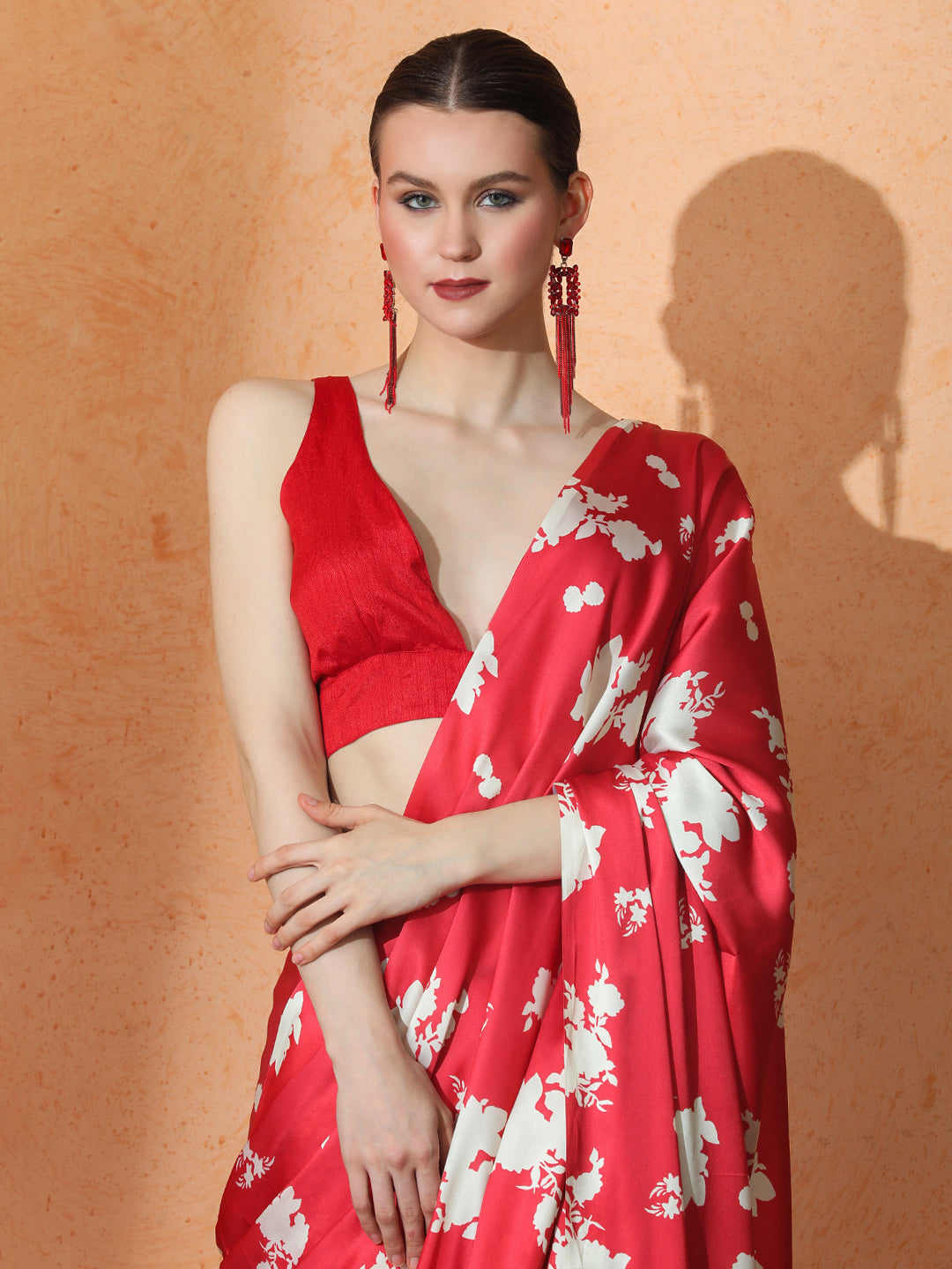 Floral Satin Saree with Unstiched Blouse
