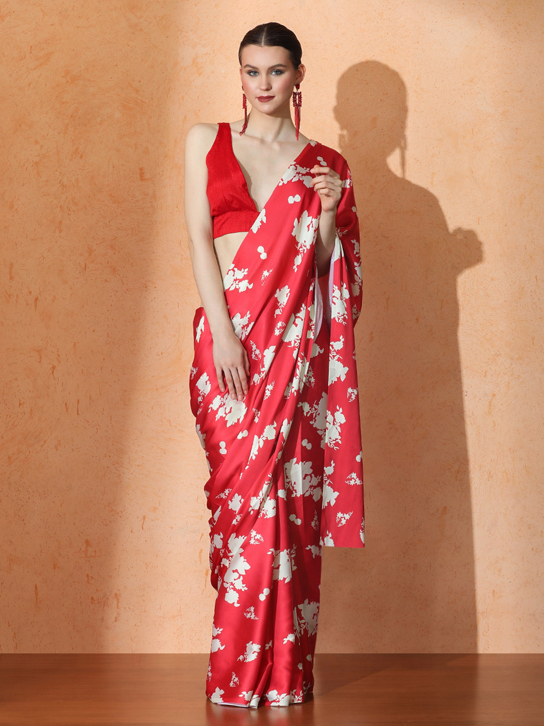 Floral Satin Saree with Unstiched Blouse