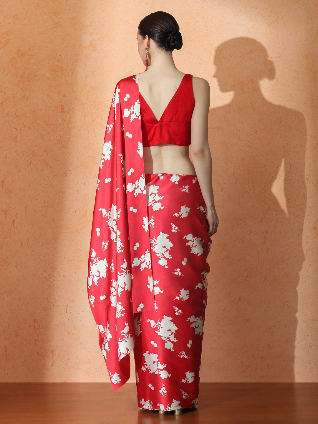 Floral Satin Saree with Unstiched Blouse