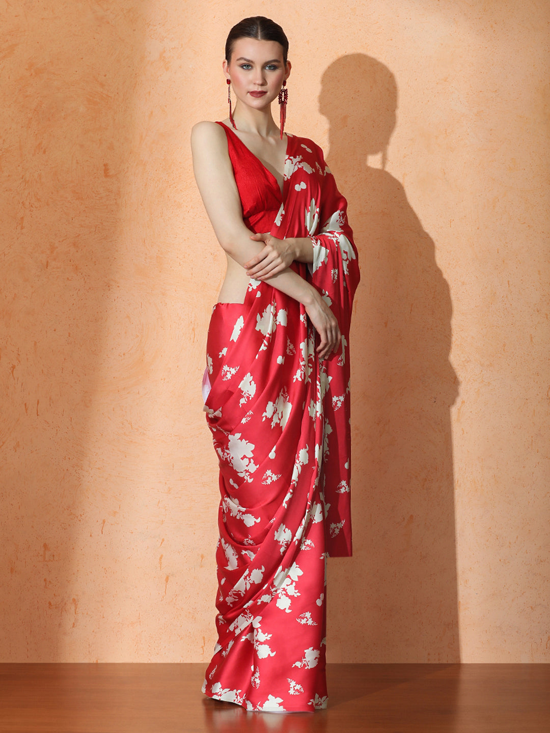 Floral Satin Saree with Unstiched Blouse