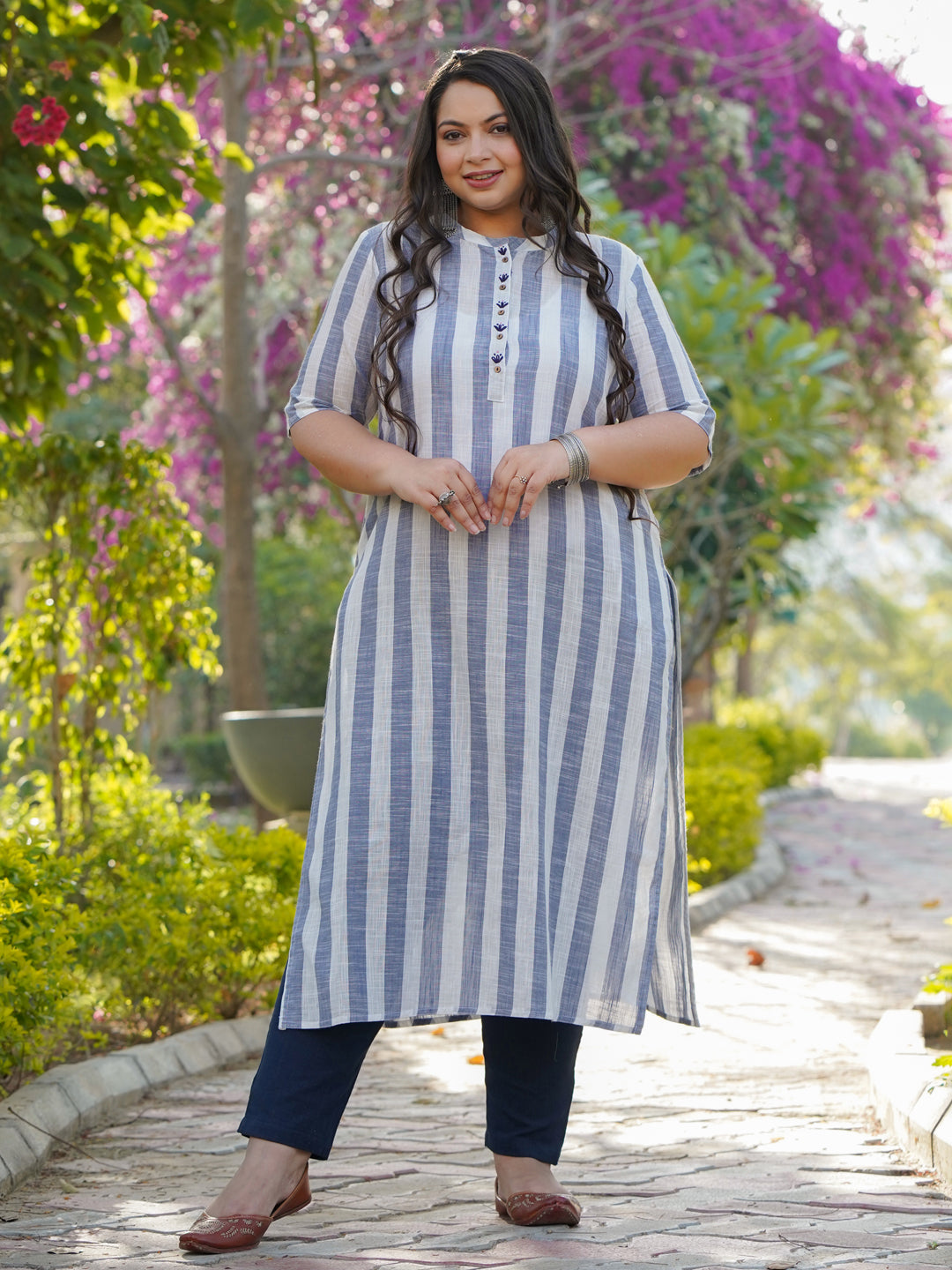 Blue Cotton Yard Dyed Straight Fit Kurta