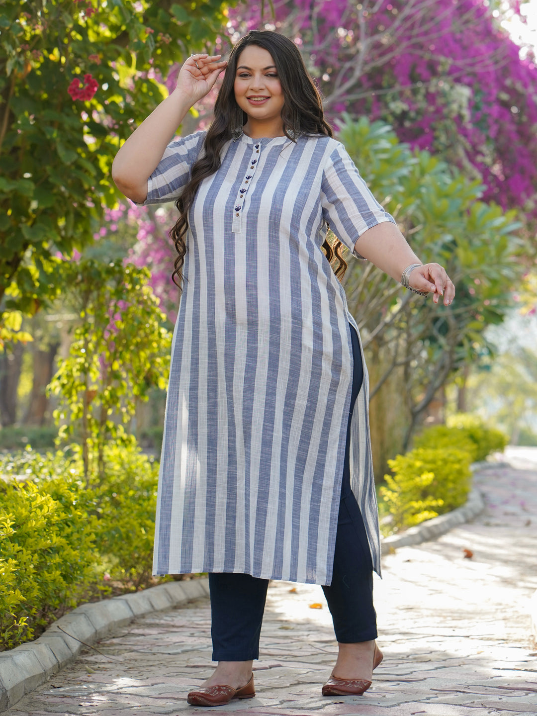 Blue Cotton Yard Dyed Straight Fit Kurta