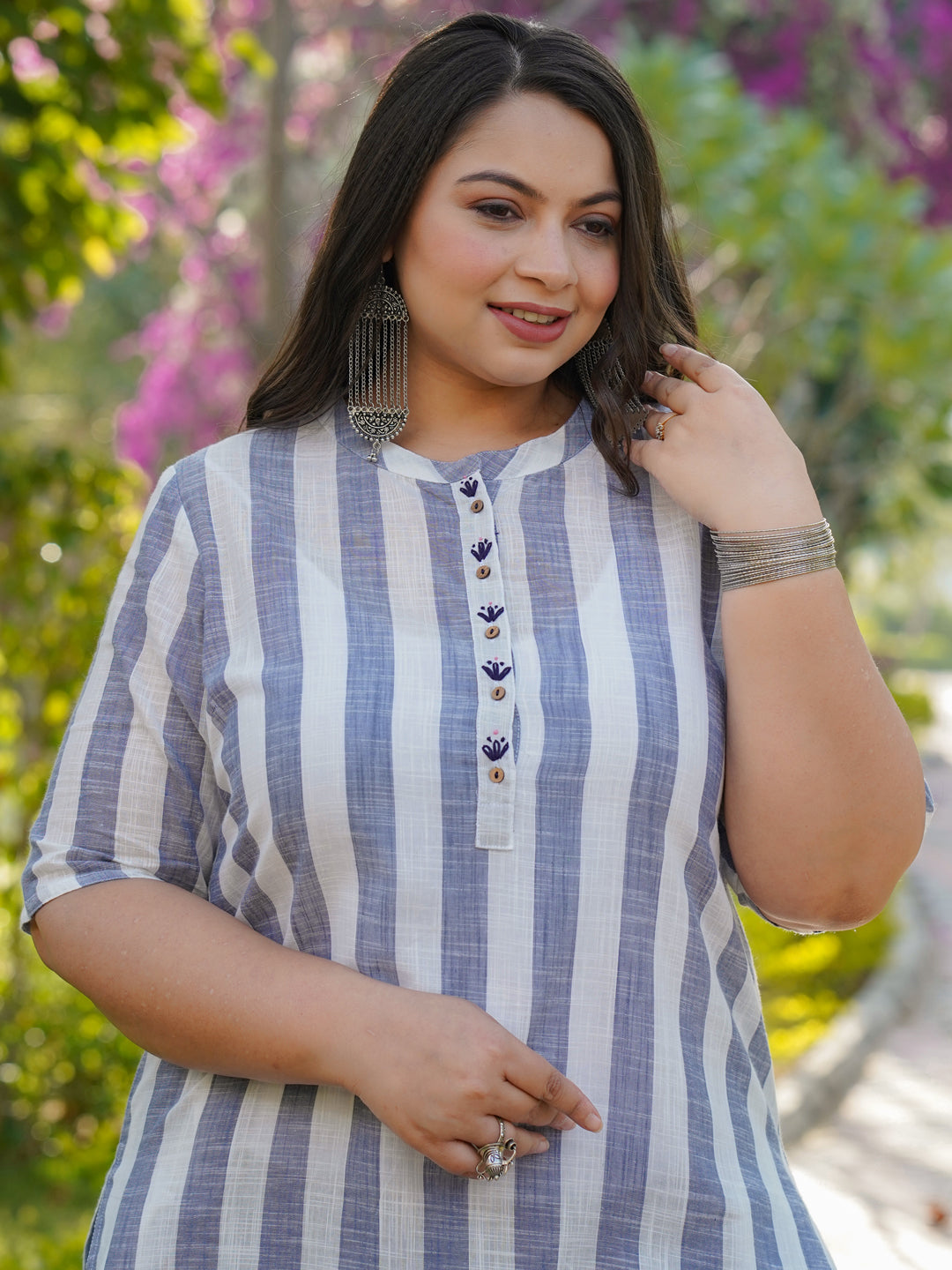 Blue Cotton Yard Dyed Straight Fit Kurta