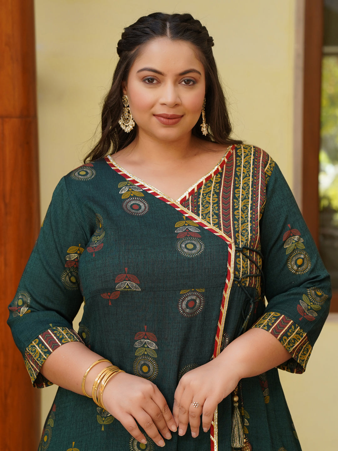 Green Rayon Slub Printed Kurta With Palazzo