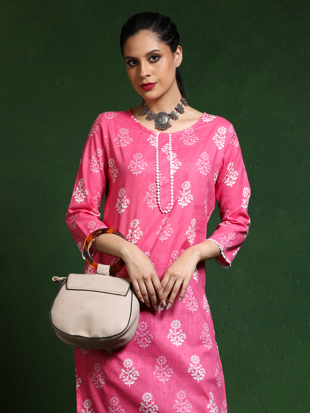 Floral Embroidered Straight Pure Cotton Kurta