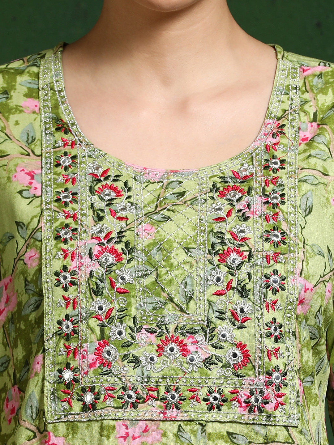 Floral Embroidered Straight Kurta & Trousers Sets