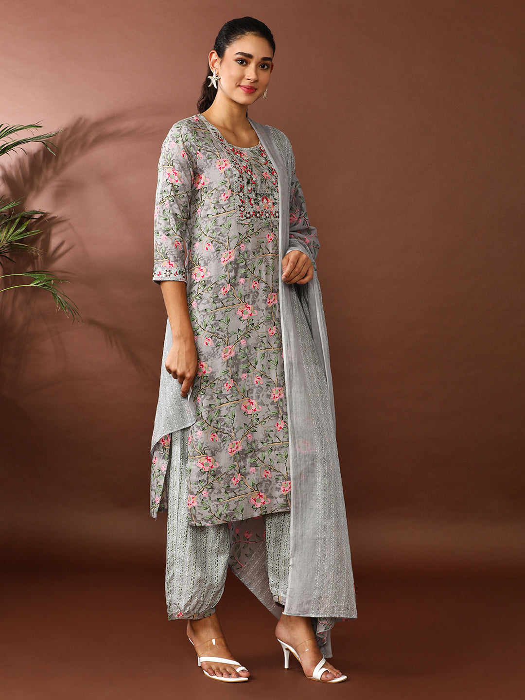 Floral Embroidered Straight Kurta & Palazzos Sets