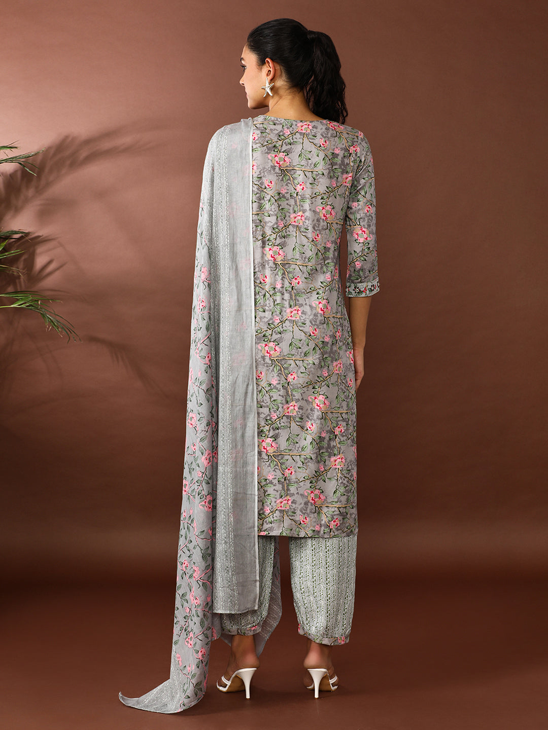 Floral Embroidered Straight Kurta & Palazzos Sets
