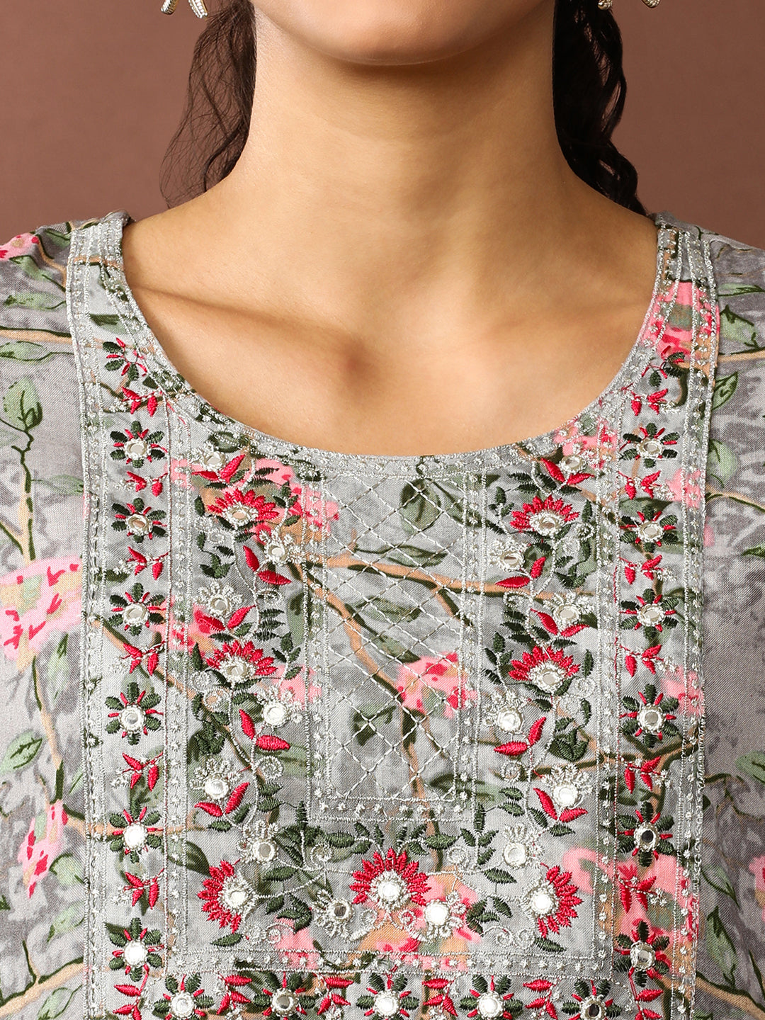 Floral Embroidered Straight Kurta & Palazzos Sets