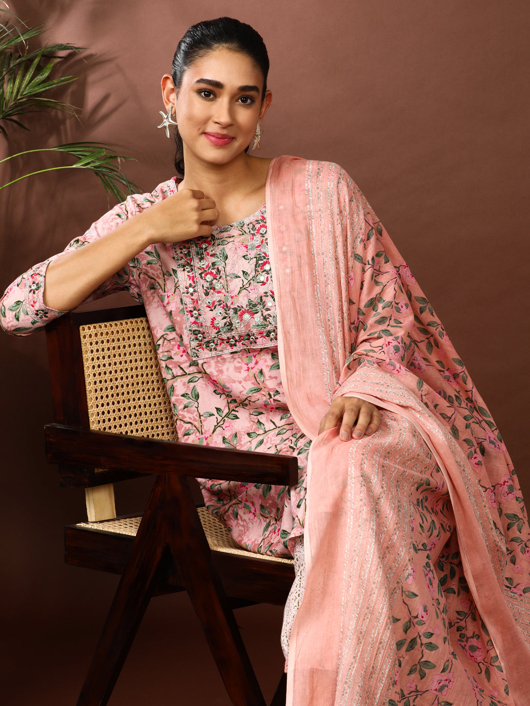 Floral Embroidered Straight Kurta & Palazzos Sets