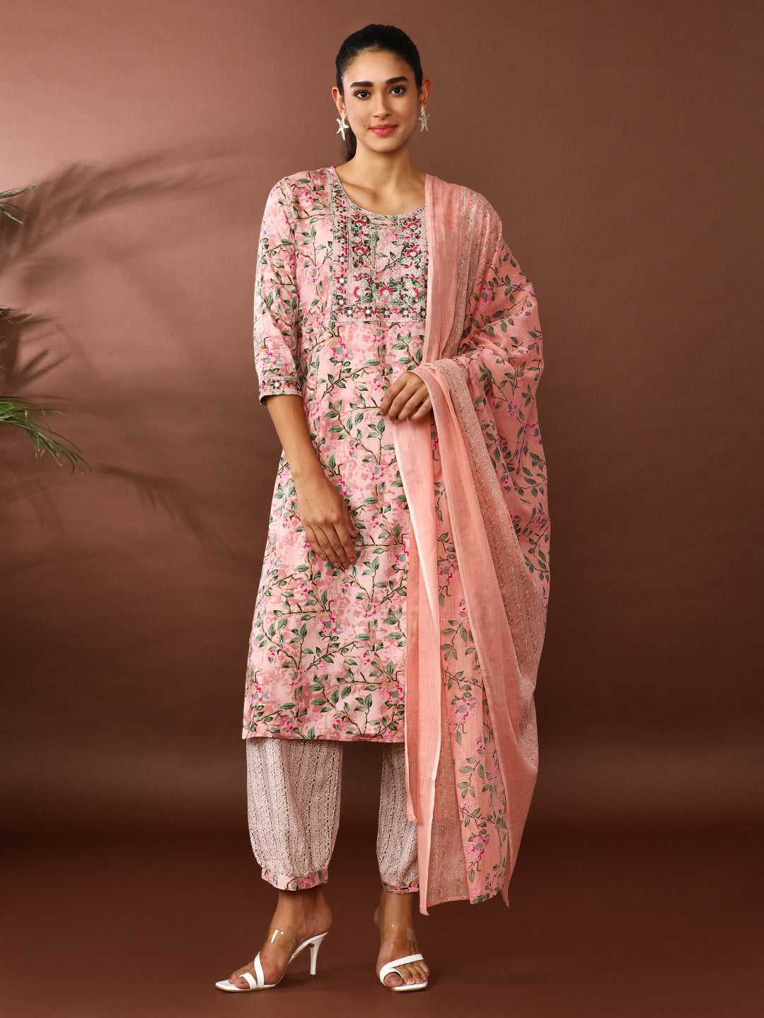 Floral Embroidered Straight Kurta & Palazzos Sets