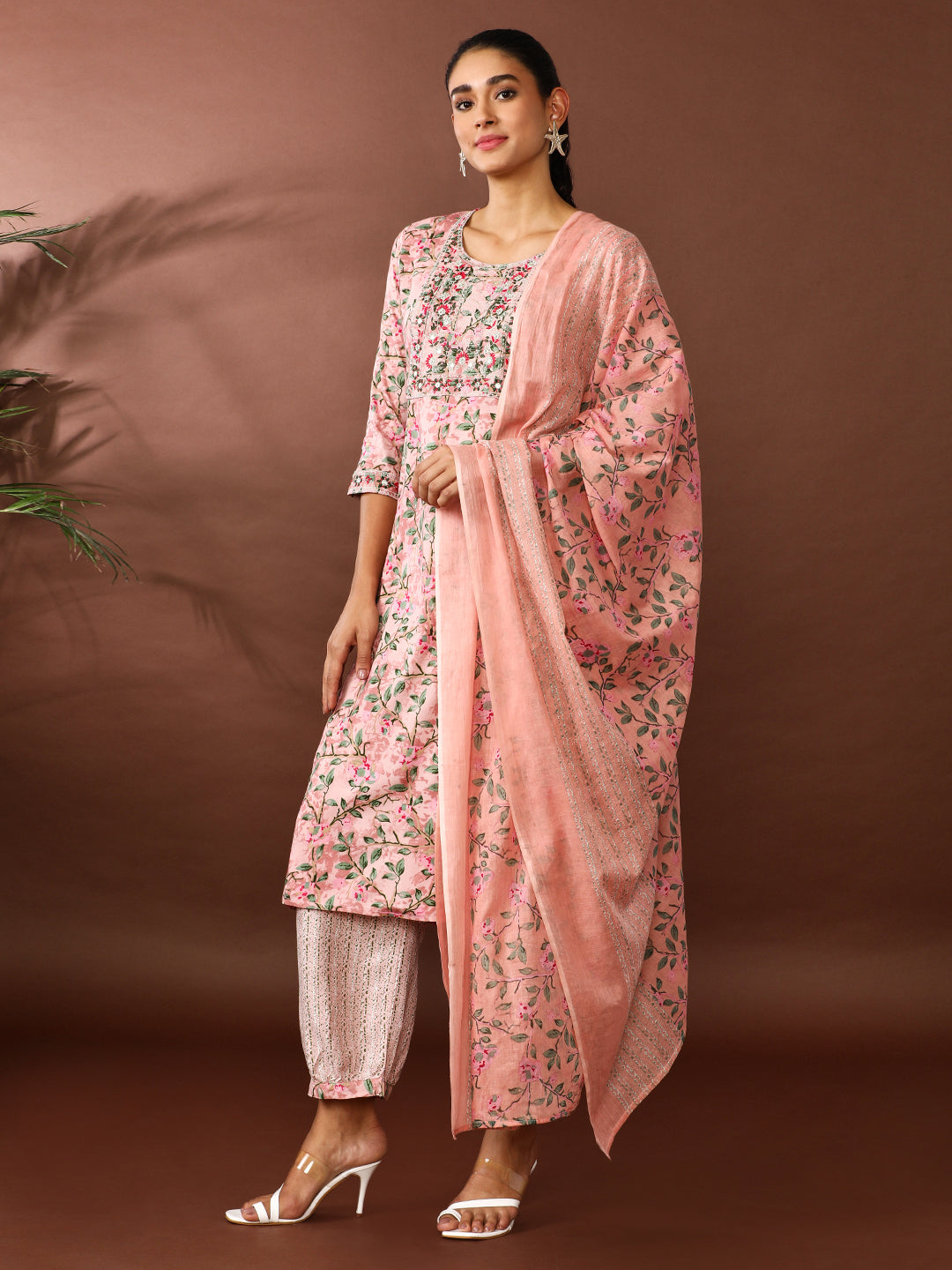 Floral Embroidered Straight Kurta & Palazzos Sets