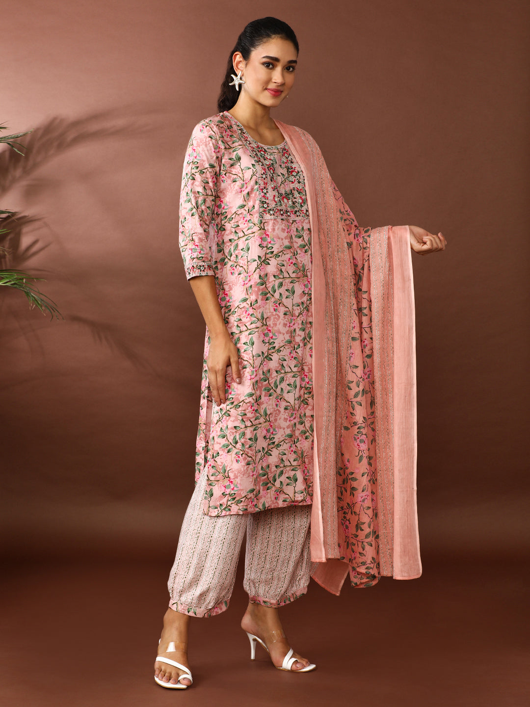 Floral Embroidered Straight Kurta & Palazzos Sets