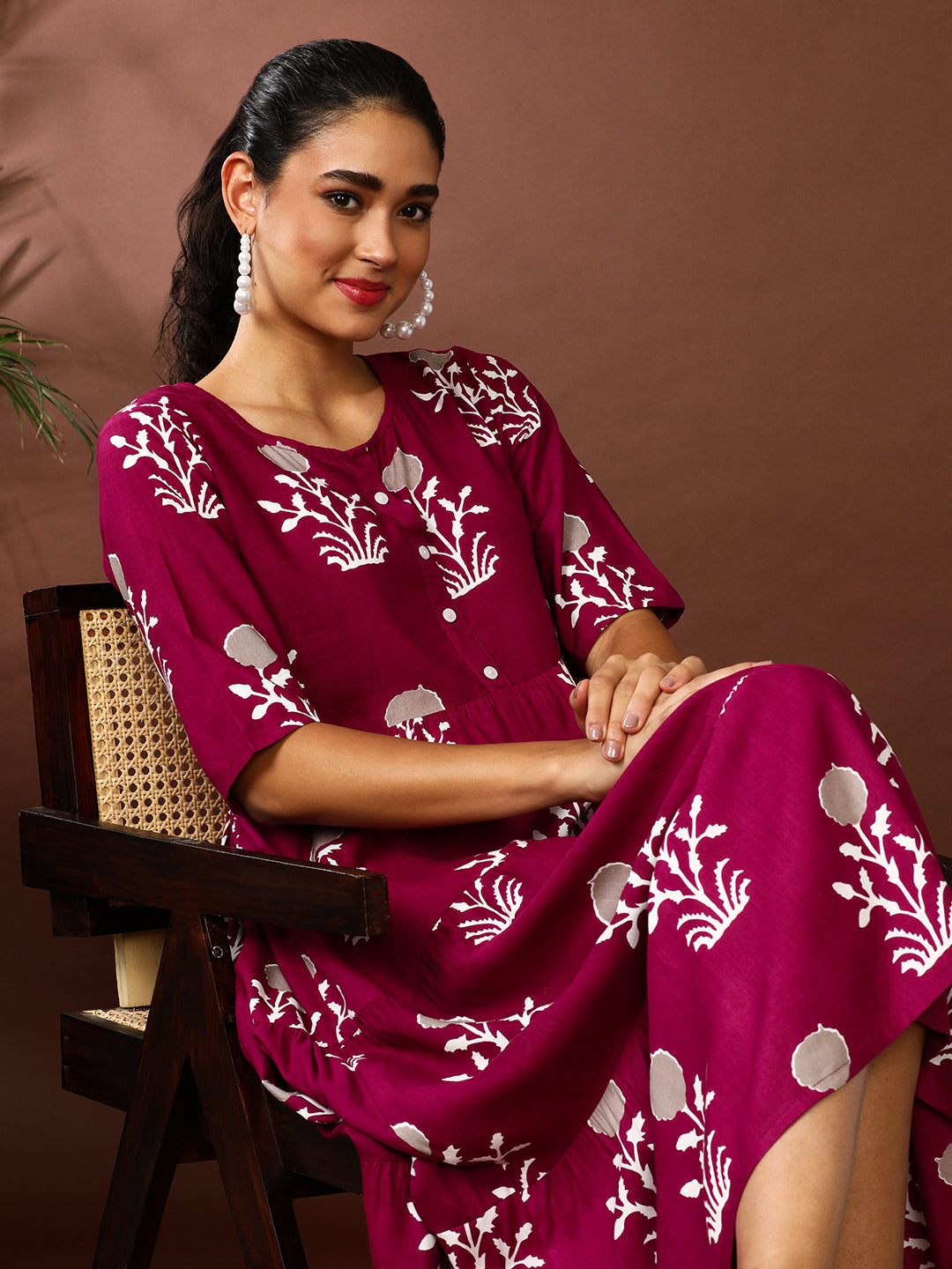 Floral Printed A-Line Tiered Ethnic Dress