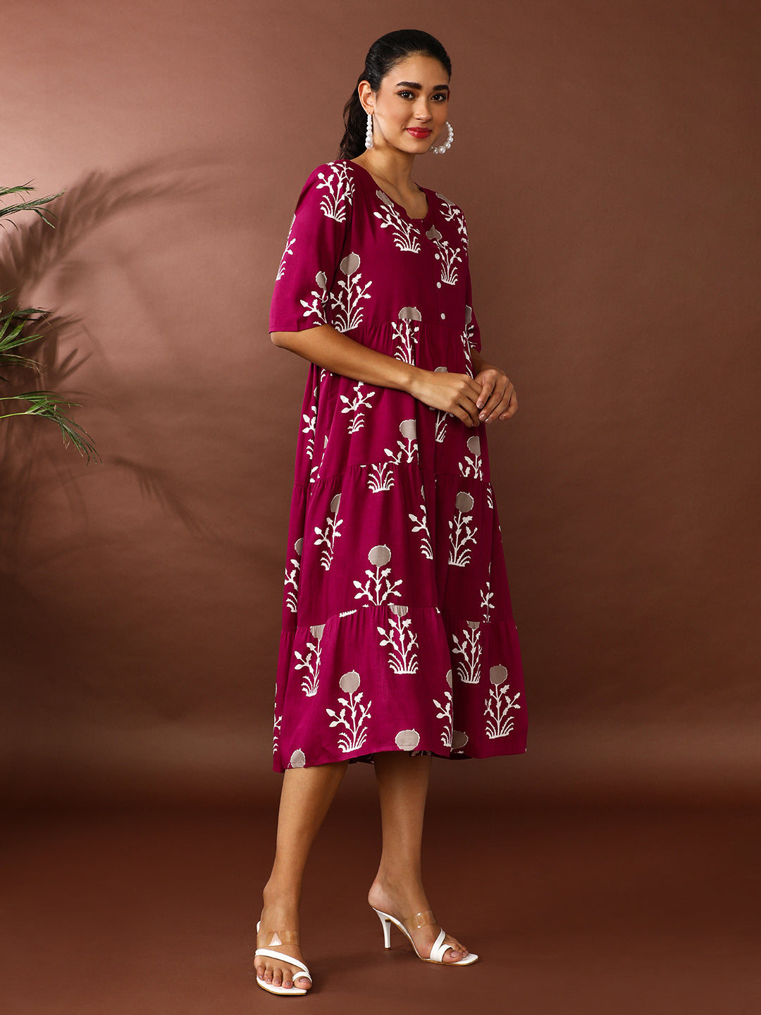 Floral Printed A-Line Tiered Ethnic Dress