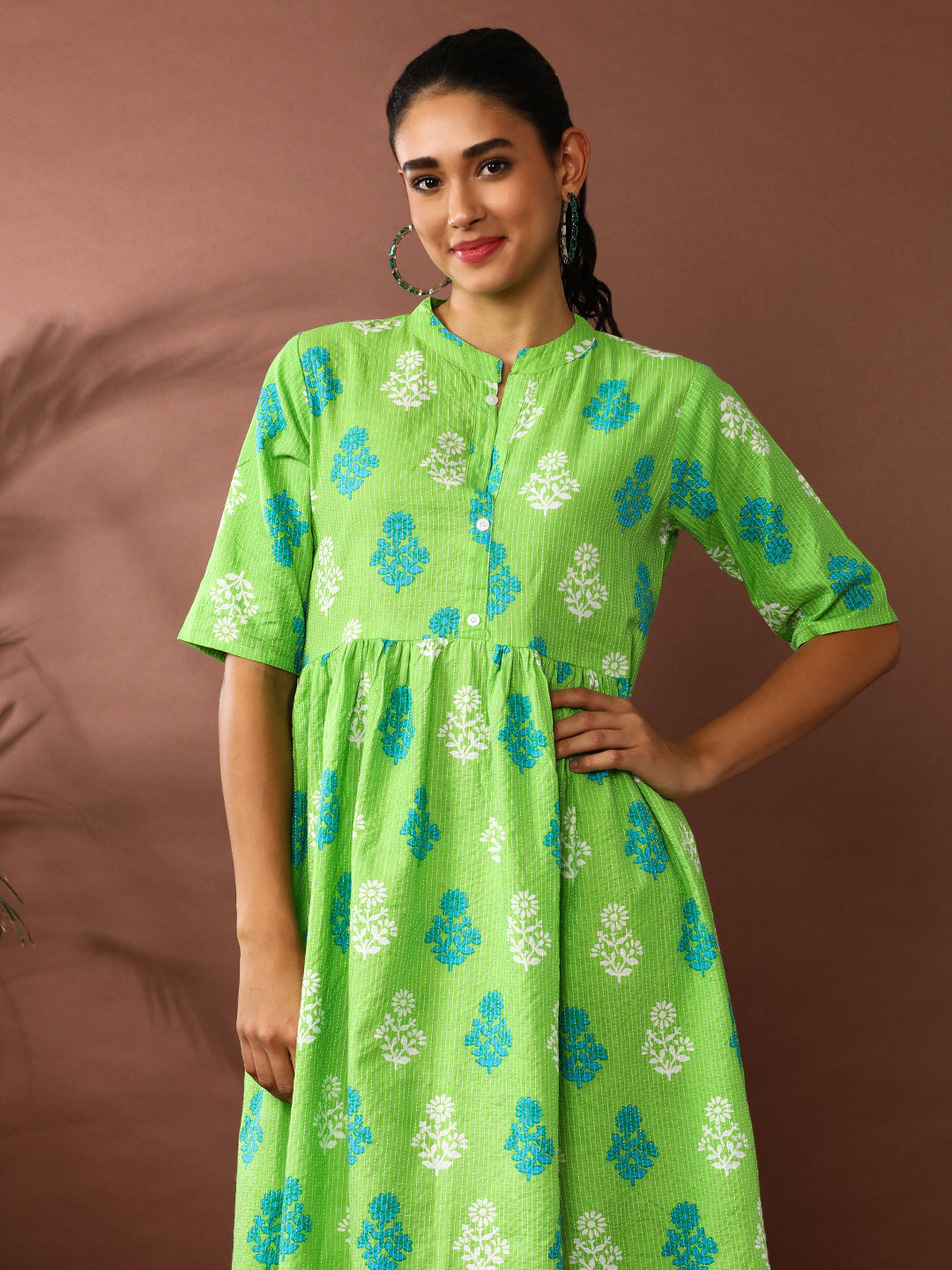 Floral Embroidered A-Line Pure Cotton Ethnic Dress