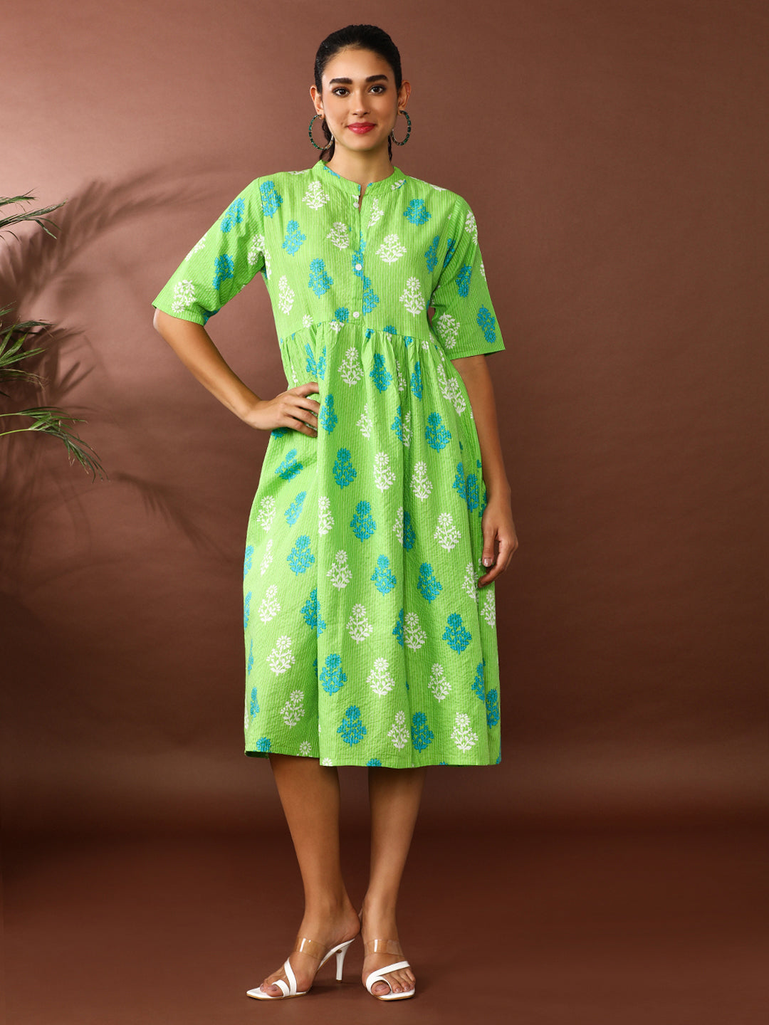 Floral Embroidered A-Line Pure Cotton Ethnic Dress