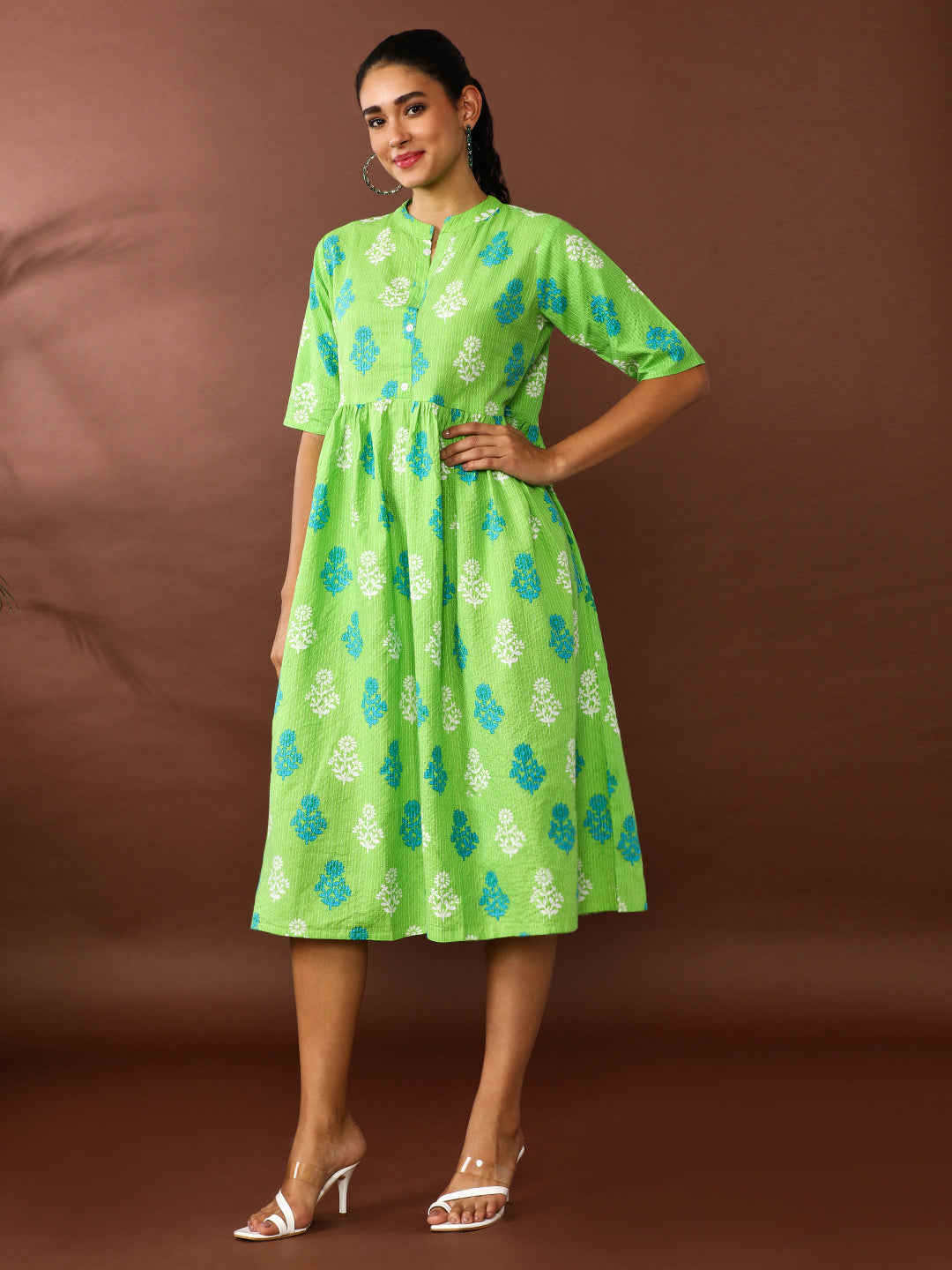 Floral Embroidered A-Line Pure Cotton Ethnic Dress